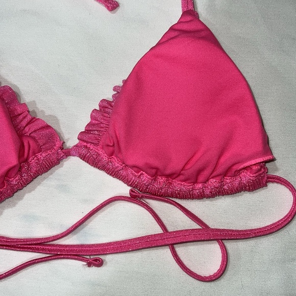 Jessica Simpson Glitter Bomb Smocked Triangle Bikini Top Pop Pink S - Picture 8 of 12